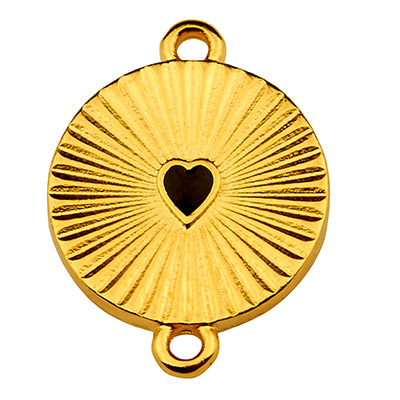 Connecteur de bracelet rond avec coeur, 21 x 16 mm, émaillé, doré 