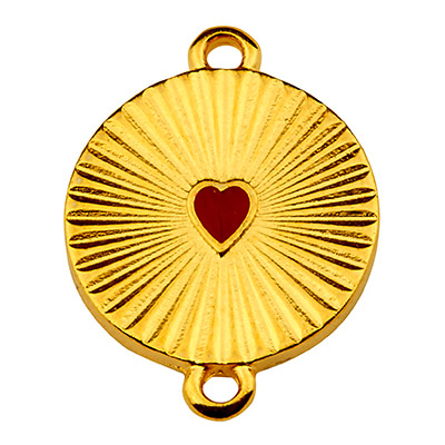 Bracelet connector round with heart, 21 x 16 mm, enamelled, gold-plated 
