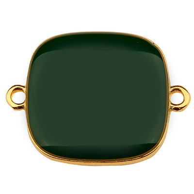 Bracelet connector square, 19 mm, dark green enamel, gold-plated 