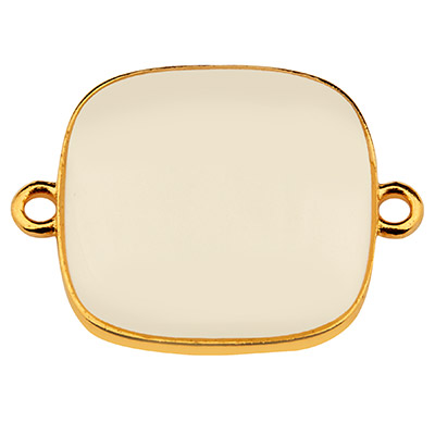 Connecteur de bracelet carré, 19 mm, émaillé blanc, doré 