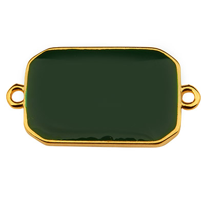 Bracelet connector rectangle, 27 x 14.5 mm, dark green enamel, gold-plated 