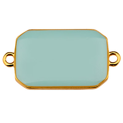 Bracelet connector rectangle, 27 x 14.5 mm, aqua enamelled, gold-plated 