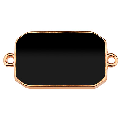 Bracelet connector rectangle, 27 x 14.5 mm, black enamel, gold-plated 