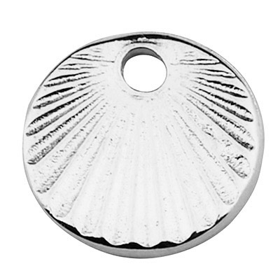 Metal pendant round with strahel pattern, diameter 9.5 mm, silver-plated 
