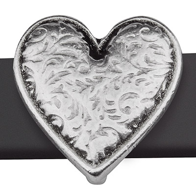 Slider heart, for ribbons with 10 mm width, silver plated 