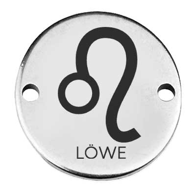 Coin Armbandverbinder Sternzeichen "Löwe", 15 mm, versilbert, Motiv lasergraviert 