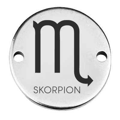 Coin connecteur de bracelet signe astrologique "Scorpion", 15 mm, argenté, motif gravé au laser 