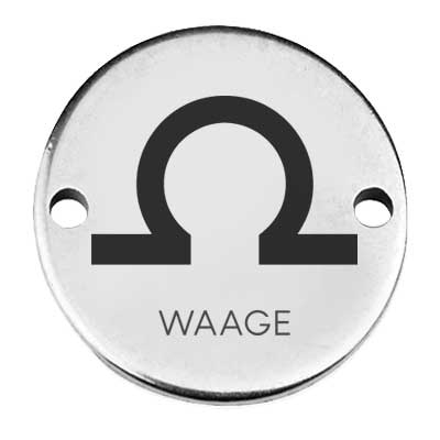 Coin Armbandverbinder Sternzeichen "Waage", 15 mm, versilbert, Motiv lasergraviert 