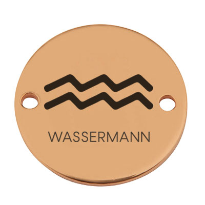 Munt armband connector ster teken "Waterman", 15 mm, gold-plated, motief laser gegraveerd 