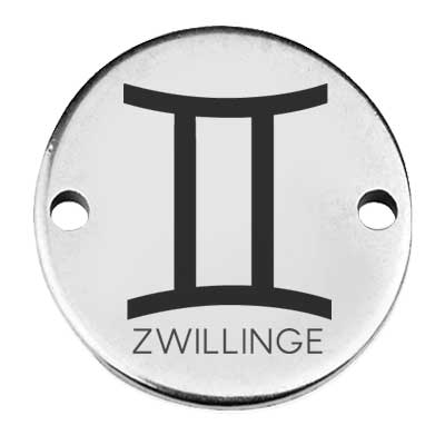 Coin Armbandverbinder Sternzeichen "Zwillinge", 15 mm, versilbert, Motiv lasergraviert 