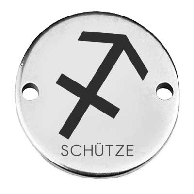 Coin Armbandverbinder Sternzeichen "Schütze", 15 mm, versilbert, Motiv lasergraviert 