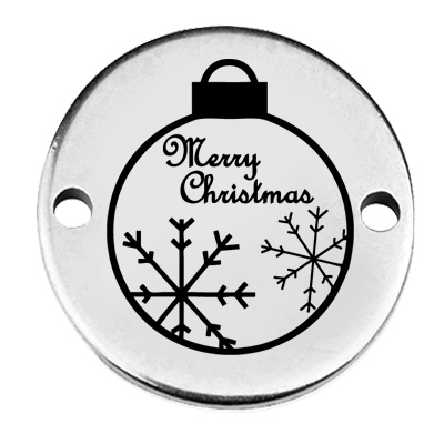Coin bracelet connector Christmas "Christmas tree ball", 15 mm, silver-plated, motif laser engraved 