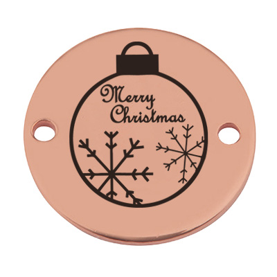 Coin bracelet connector Christmas "Christmas tree ball", 15 mm, rose gold-plated, motif laser engraved 