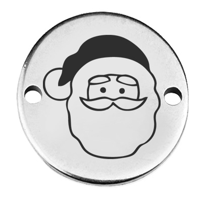 Coin bracelet connector Christmas "Father Christmas", 15 mm, silver-plated, motif laser engraved 