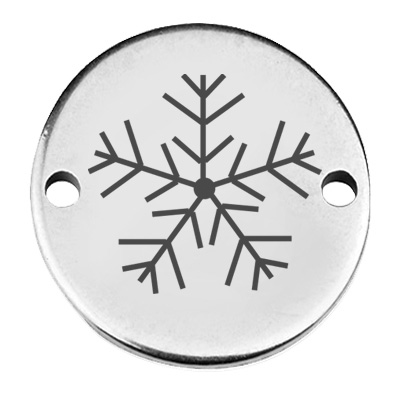 Coin bracelet connector Christmas "Ice flower", 15 mm, silver-plated, motif laser engraved 
