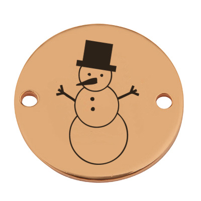 Coin bracelet connector Christmas "Snowman", 15 mm, gold-plated, motif laser engraved 