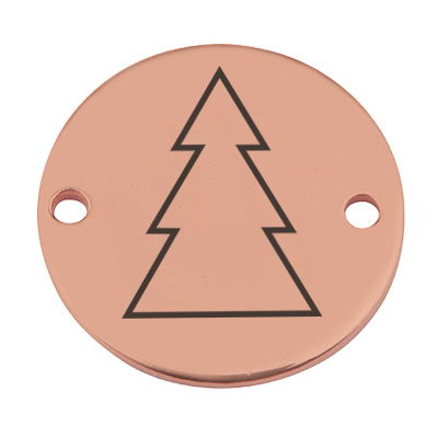 Munt armband connector kerst "Fir tree", 15 mm, rose goud verguld, motief laser gegraveerd 