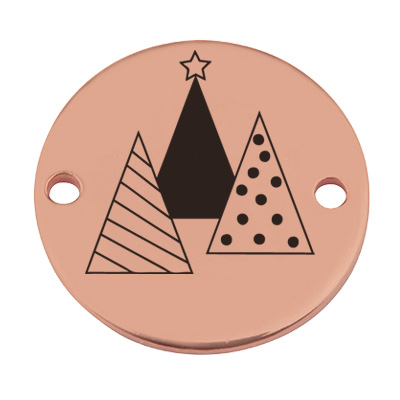Coin bracelet connector Christmas "Fir tree group", 15 mm, rose gold-plated, motif laser engraved 
