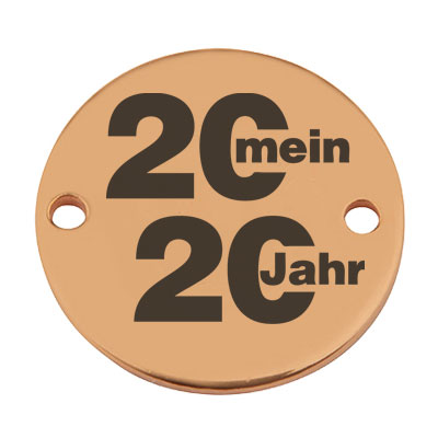 Coin bracelet connector "My Year 2020", 15 mm, gold-plated, motif laser-engraved 