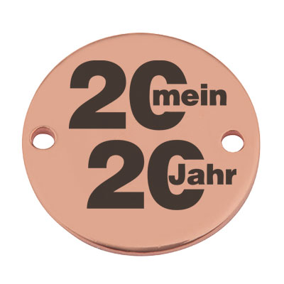 Munt armband connector "My Year 2020", 15 mm, rose goud verguld, motief laser gegraveerd 