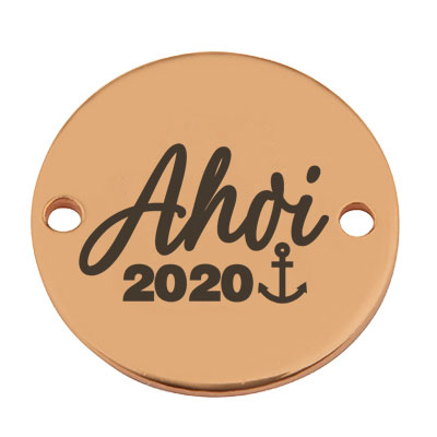 Coin connecteur de bracelet "Ahoi 2020", 15 mm, doré, motif gravé au laser 