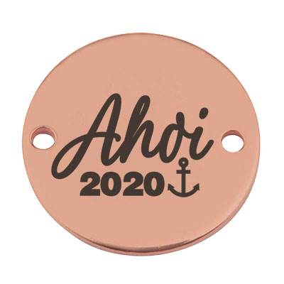 Coin bracelet connector "Ahoy 2020", 15 mm, rose gold-plated, motif laser engraved 