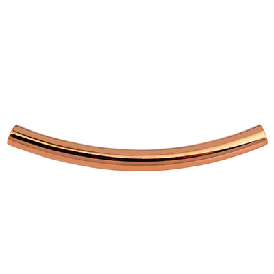 Metal bead curved tube, 35 x 3 mm, inner diameter 2.4 mm, rose gold plated 