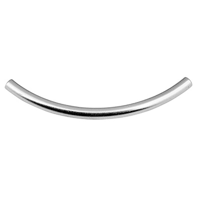Metal bead curved tube, 48 x 3 mm, inner diameter 2.4 mm, silver plated 