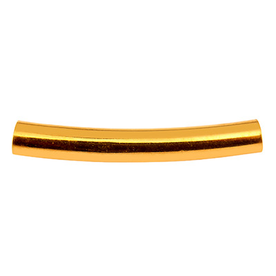 Metal bead curved tube, 20 x 3 mm, inner diameter 2.4 mm, gold-plated 