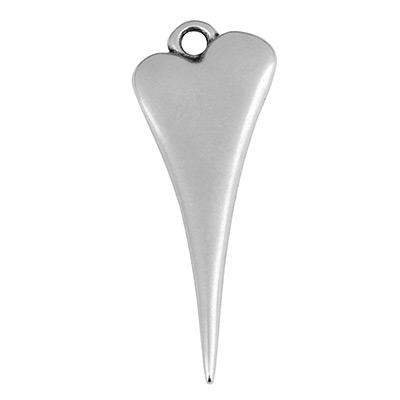 Metal pendant heart, 28 x 10 mm, silver-plated 