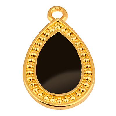 Metal pendant drop, 20 x 12 mm, gold-plated, black enamelled 