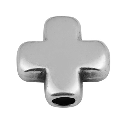 Perle métallique croix, 6 mm, diamètre du trou 1,5 mm, argentée 