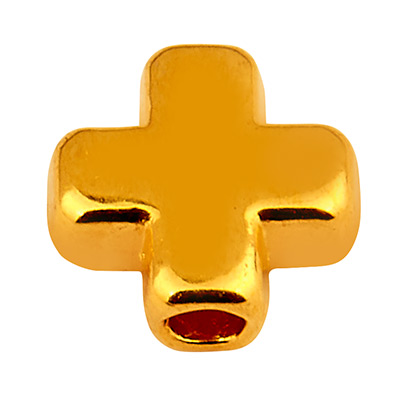 Metallperle Kreuz, 6 mm, Lochdurchmesser 1,5 mm, vergoldet 
