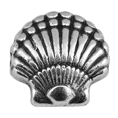 Metalen kraal schelp, 12 mm, gat diameter 1,6 mm, verzilverd 