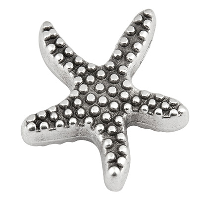 Metal bead starfish 10 x 8 mm, hole diameter 1.8 mm, silver-plated 