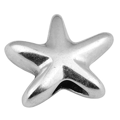 Metal bead starfish, 15 x 17 mm, hole diameter 4.8 mm, silver plated 