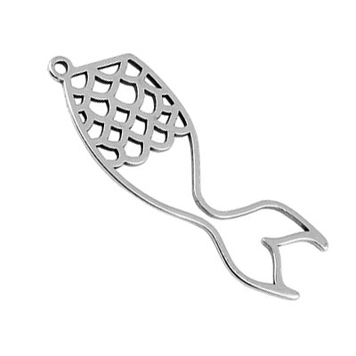 Metal pendant mermaid fin, 18 x 47 mm, silver plated 