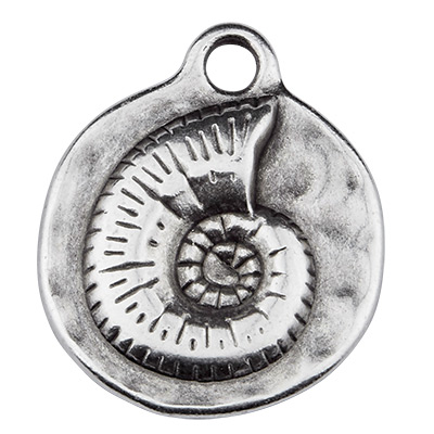 Pendentif métal rond avec coquillage, 19 x 20 mm, argenté 