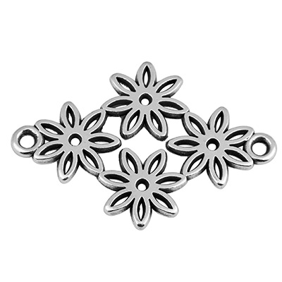Bracelet connector flower, 21 x 25 mm, silver plated 