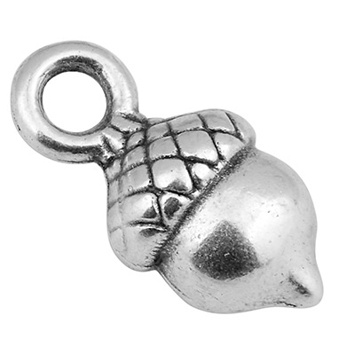 Metal pendant acorn, 7 x 9 mm, silver-plated 