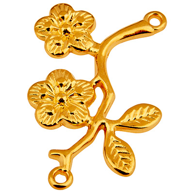 Bracelet connector branch with flowers, 19 x 25 mm, gold plated 