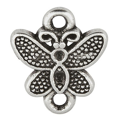 Bracelet connector butterfly, 12 x 9 mm, silver-plated 
