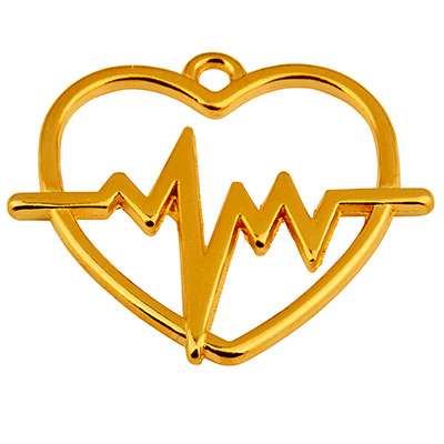 Metalen hanger heartbeat, 30 x 24 mm, verguld 