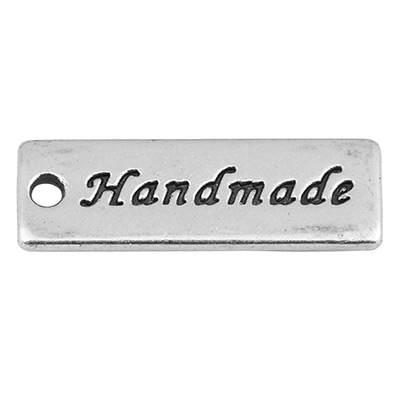 Metalen hanger "Handmade", 17 x 6 mm, gatdiameter 1,3 mm, verzilverd 