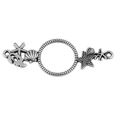 Bracelet connector round with shell and starfish, 57 x 23 mm, silver-plated 