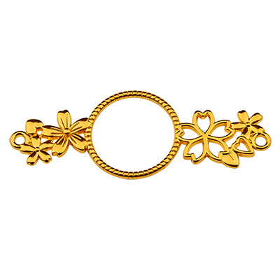 Bracelet connector round with flower, 58 x 23 mm, gold-plated 