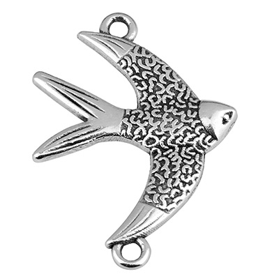 Bracelet connector swallow, 20 x 23 mm, silver-plated 