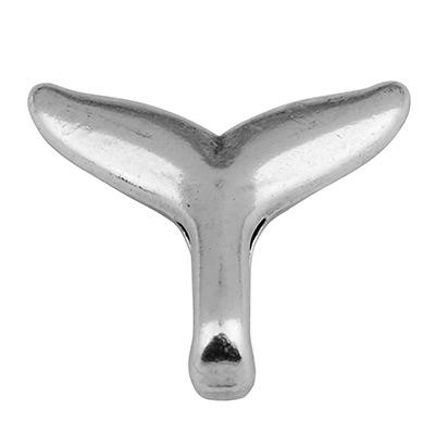 Metal bead whale fin, 10 mm, silver plated 