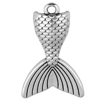 Metal pendant mermaid fin, 19 x 28 mm, silver plated 