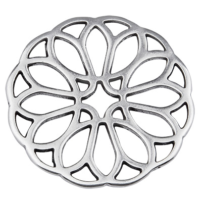 Metal pendant flower, 34 mm, silver-plated 
